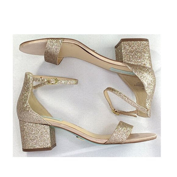 Betsey Jonson Gold Open Toe Block Heel Ankle Strap Low Mid Heels Miri Shoes GUC - Picture 5 of 9